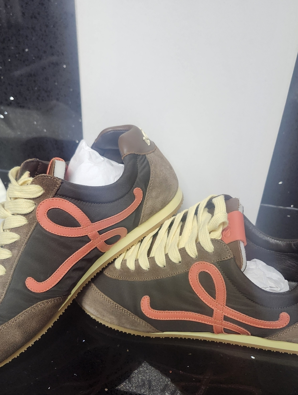 Brown and Black Women's Sneakers with Orange Accents